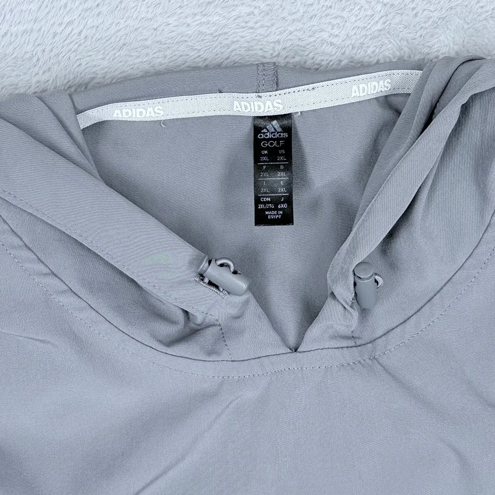 Adidas Golf Windbreaker Hoodie Mens 2XL Grey Pullover Lightweight Sporty Stretch
